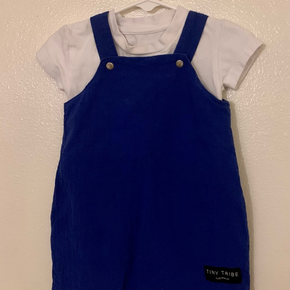 Tiny Tribe Blue Balloon Overall 3-6mo